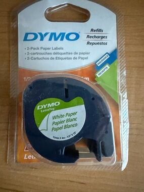 Dymo LetraTag Label Tape 1/2 in x 13 ft White Paper Thermal 2-Pack 10697